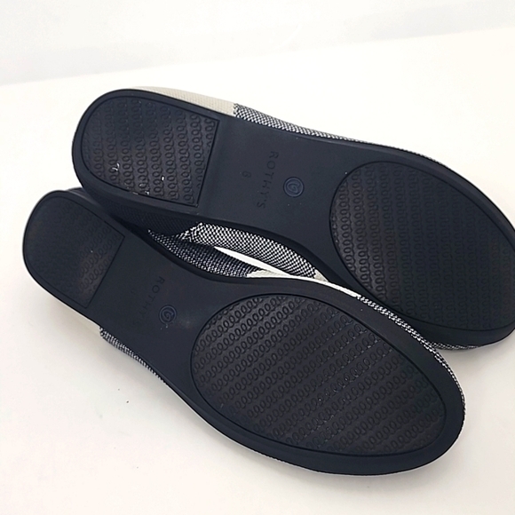 Rothy's | 8W| Royal Blue + Cream Geometric Color Block Print Cap Toe Flat - Picture 9 of 12